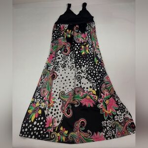 Cato Girls Halter Maxi Dress Size Large Multi Color Groovy Hippie Y2K Casual